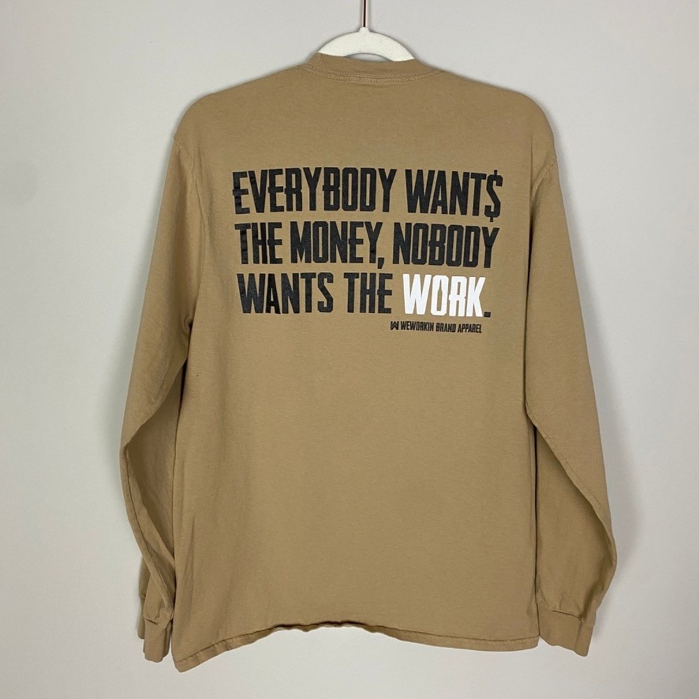 WeWorkin Mens Long Sleeve‎ T-Shirt Tan Graphic Print Mens Large WHard